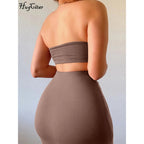 Hugcitar - Conjunto elegante de 2 uds para mujer, camiseta sin mangas Sexy sin tirantes, Top corto, falda Maxi, ropa informal de verano para mujer, Festival de fiesta 2025 - VibraStore