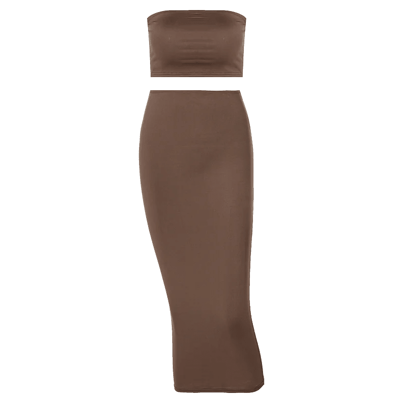 Hugcitar - Conjunto elegante de 2 uds para mujer, camiseta sin mangas Sexy sin tirantes, Top corto, falda Maxi, ropa informal de verano para mujer, Festival de fiesta 2025 - VibraStore