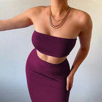 Hugcitar - Conjunto elegante de 2 uds para mujer, camiseta sin mangas Sexy sin tirantes, Top corto, falda Maxi, ropa informal de verano para mujer, Festival de fiesta 2025 - VibraStore