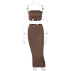 Hugcitar - Conjunto elegante de 2 uds para mujer, camiseta sin mangas Sexy sin tirantes, Top corto, falda Maxi, ropa informal de verano para mujer, Festival de fiesta 2025 - VibraStore