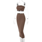 Hugcitar - Conjunto elegante de 2 uds para mujer, camiseta sin mangas Sexy sin tirantes, Top corto, falda Maxi, ropa informal de verano para mujer, Festival de fiesta 2025 - VibraStore