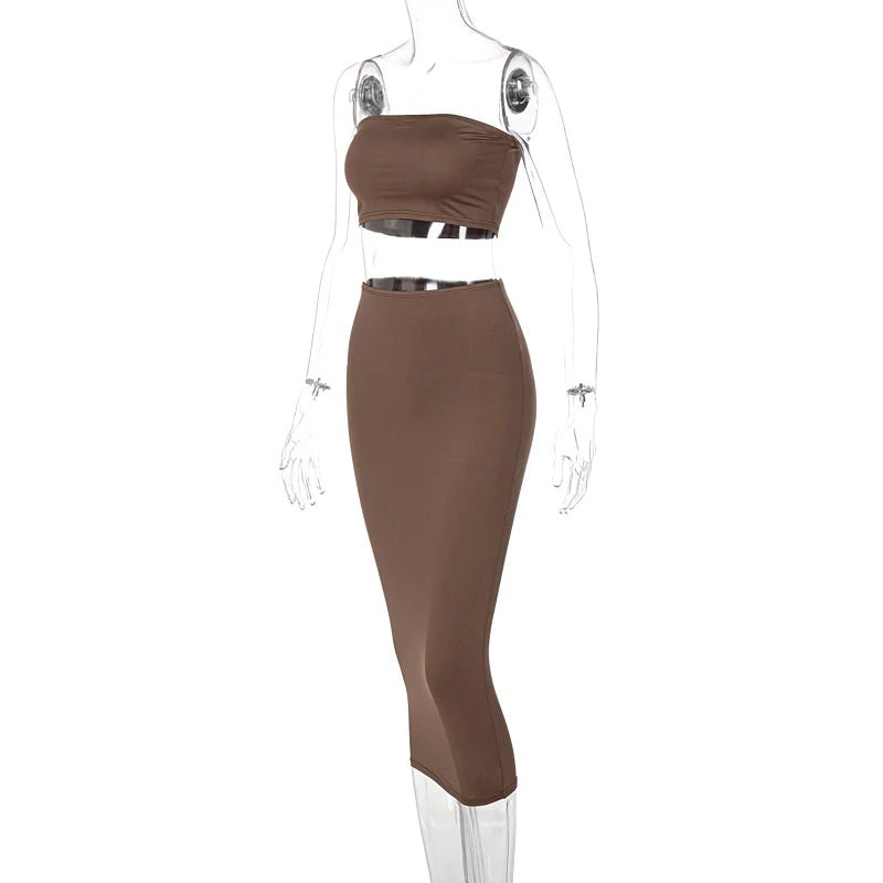 Hugcitar - Conjunto elegante de 2 uds para mujer, camiseta sin mangas Sexy sin tirantes, Top corto, falda Maxi, ropa informal de verano para mujer, Festival de fiesta 2025 - VibraStore