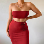 Hugcitar - Conjunto elegante de 2 uds para mujer, camiseta sin mangas Sexy sin tirantes, Top corto, falda Maxi, ropa informal de verano para mujer, Festival de fiesta 2025 - VibraStore