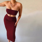 Hugcitar - Conjunto elegante de 2 uds para mujer, camiseta sin mangas Sexy sin tirantes, Top corto, falda Maxi, ropa informal de verano para mujer, Festival de fiesta 2025 - VibraStore