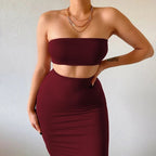 Hugcitar - Conjunto elegante de 2 uds para mujer, camiseta sin mangas Sexy sin tirantes, Top corto, falda Maxi, ropa informal de verano para mujer, Festival de fiesta 2025 - VibraStore