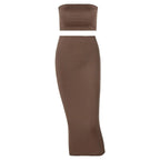 Hugcitar - Conjunto elegante de 2 uds para mujer, camiseta sin mangas Sexy sin tirantes, Top corto, falda Maxi, ropa informal de verano para mujer, Festival de fiesta 2025 - VibraStore