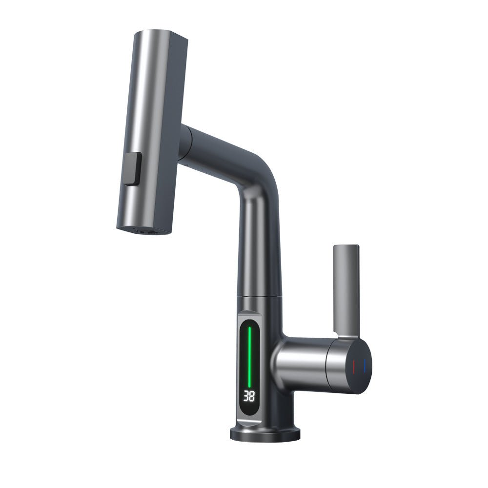 Intelligent Digital Display Faucet Pull - out Basin Faucet Temperature Digital Display Rotation - VibraStore