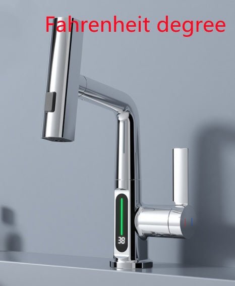 Intelligent Digital Display Faucet Pull - out Basin Faucet Temperature Digital Display Rotation - VibraStore