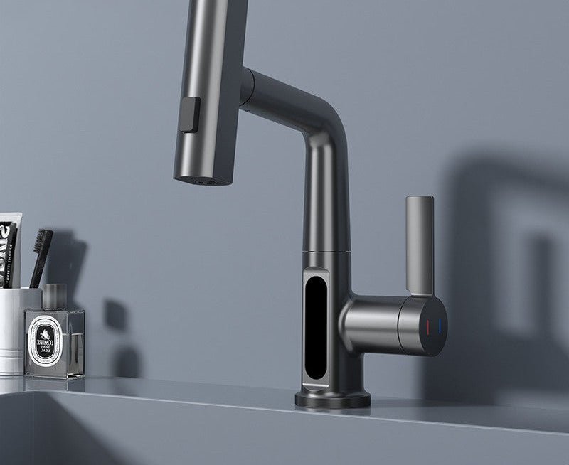 Intelligent Digital Display Faucet Pull - out Basin Faucet Temperature Digital Display Rotation - VibraStore