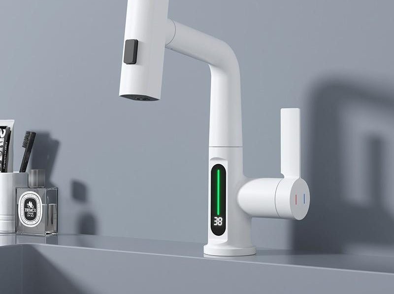 Intelligent Digital Display Faucet Pull - out Basin Faucet Temperature Digital Display Rotation - VibraStore