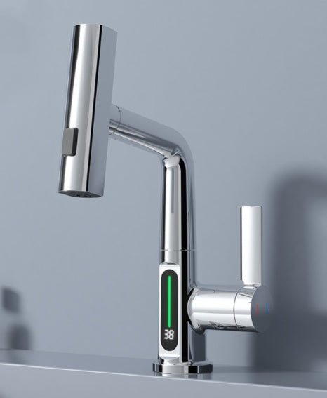 Intelligent Digital Display Faucet Pull - out Basin Faucet Temperature Digital Display Rotation - VibraStore