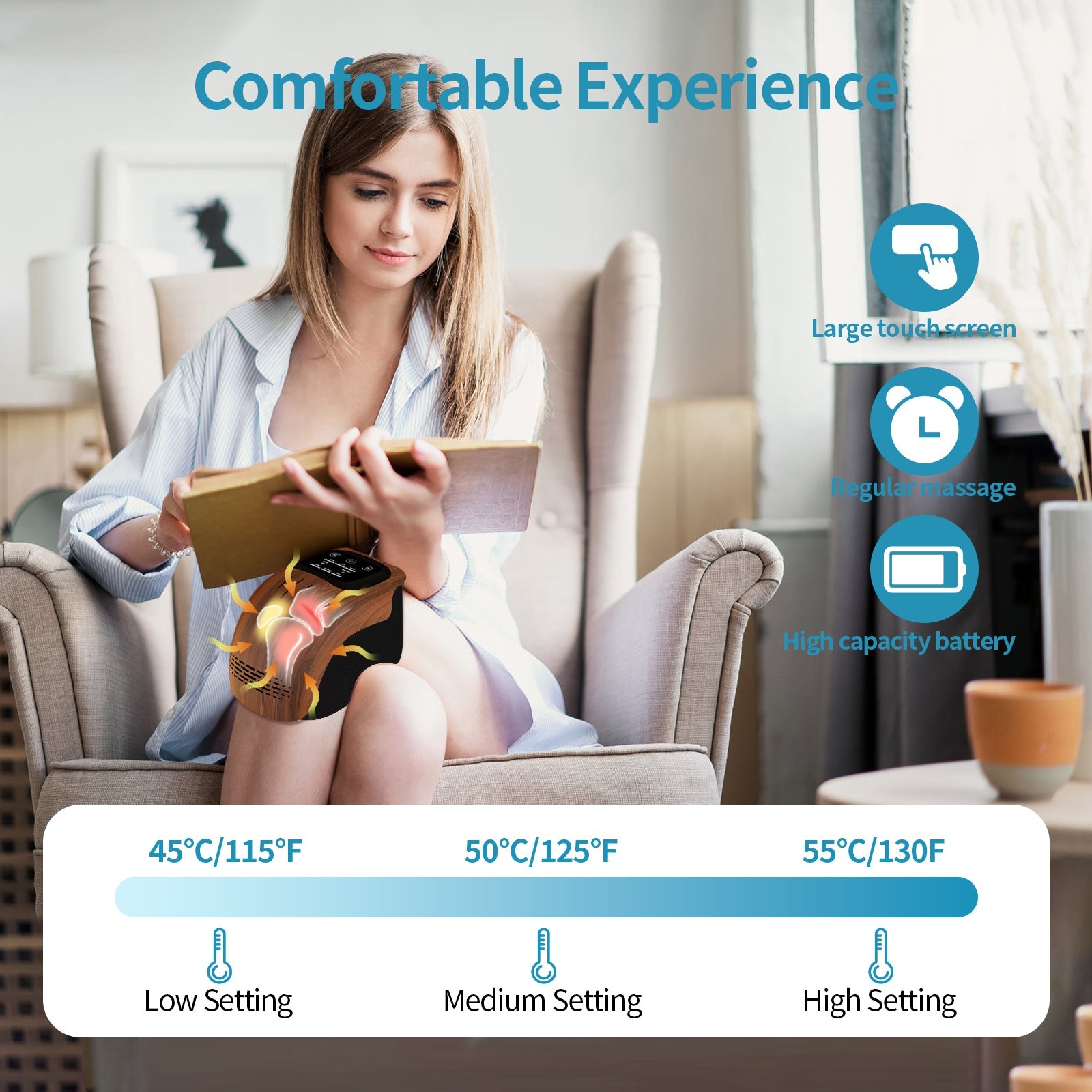 Intelligent Home Use Electric Intelligent Kneading Heating Knee Massager Rechargeable Pain Relief Infrared Laser Vibration Knee Massager - VibraStore