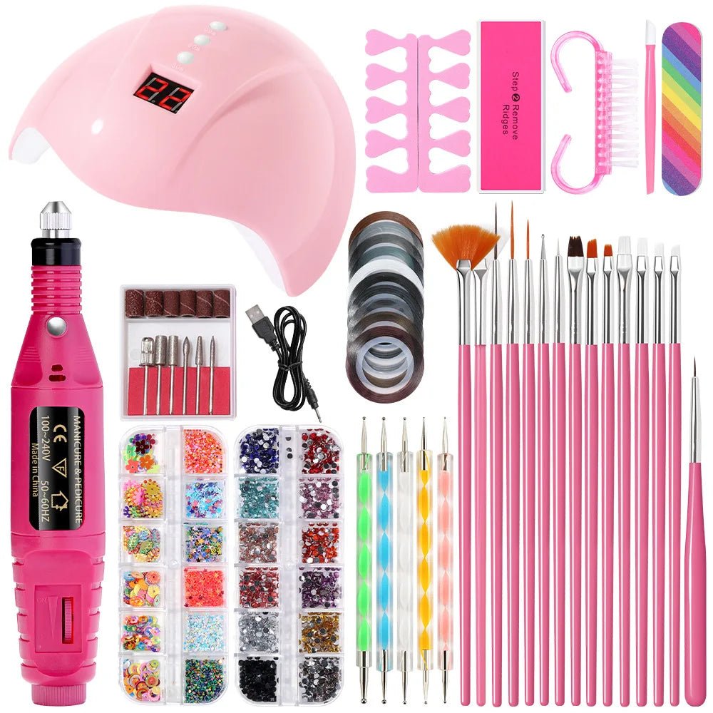 Juego de accesorios de manicura para uñas, máquina pulidora con lámpara LED UV, secador de uñas, herramientas multiples de lentejuelas - VibraStore