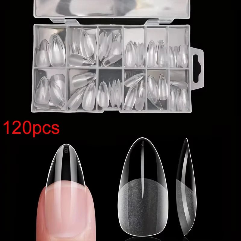 Juego de uñas postizas redondas largas en forma de almendra de 120 piezas, puntas de uñas de gel semimate prefabricadas, adecuadas para uñas postizas acrílicas de cobertura completa, salón de bricolaje en el hogar, 12 ta - VibraStore