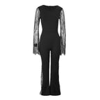 Lace - embellished Long - sleeve Crew - neck Bodycon Jumpsuit With A Cinched Waist And Hip - lifting Design - VibraStore