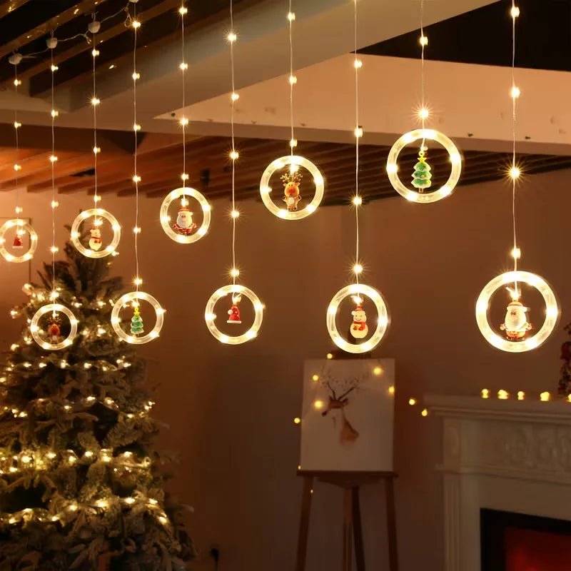 LED Holiday Light Christmas Curtain Lights Christmas Window Lights Santa New Year Decor String Lights for Indoor Decorations - VibraStore
