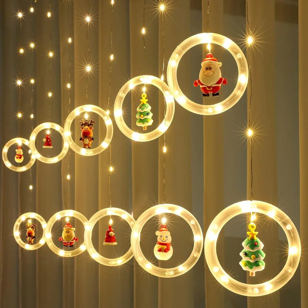 LED Holiday Light Christmas Curtain Lights Christmas Window Lights Santa New Year Decor String Lights for Indoor Decorations - VibraStore