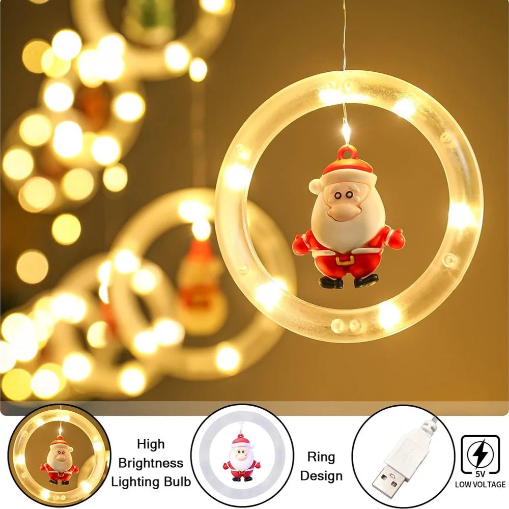 LED Holiday Light Christmas Curtain Lights Christmas Window Lights Santa New Year Decor String Lights for Indoor Decorations - VibraStore