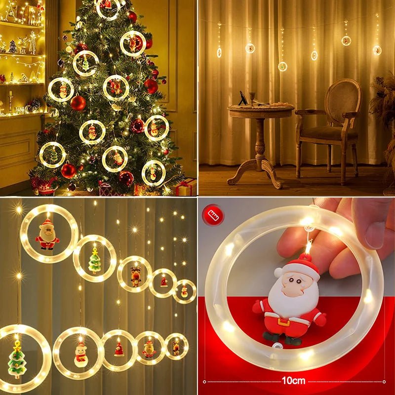 LED Holiday Light Christmas Curtain Lights Christmas Window Lights Santa New Year Decor String Lights for Indoor Decorations - VibraStore