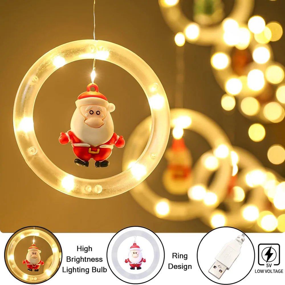 LED Holiday Light Christmas Curtain Lights Christmas Window Lights Santa New Year Decor String Lights for Indoor Decorations - VibraStore