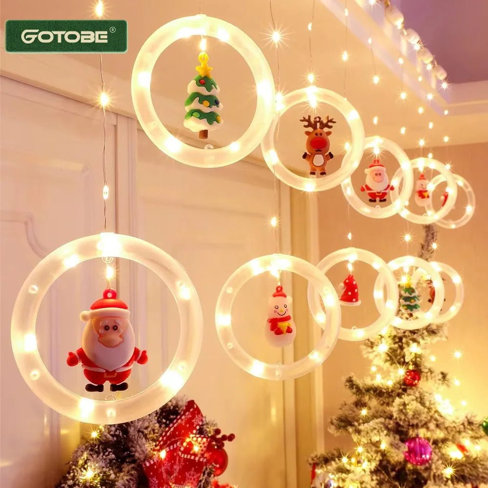 LED Holiday Light Christmas Curtain Lights Christmas Window Lights Santa New Year Decor String Lights for Indoor Decorations - VibraStore