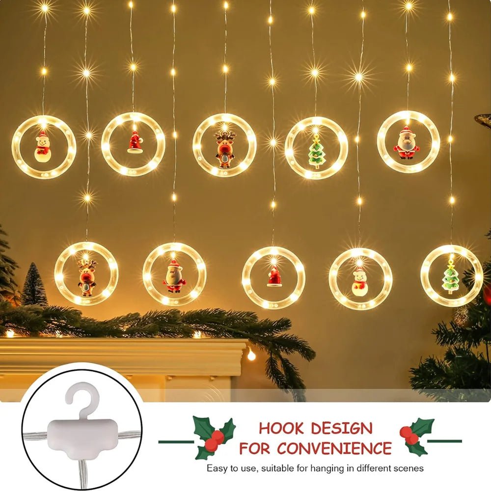 LED Holiday Light Christmas Curtain Lights Christmas Window Lights Santa New Year Decor String Lights for Indoor Decorations - VibraStore
