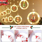 LED Holiday Light Christmas Curtain Lights Christmas Window Lights Santa New Year Decor String Lights for Indoor Decorations - VibraStore