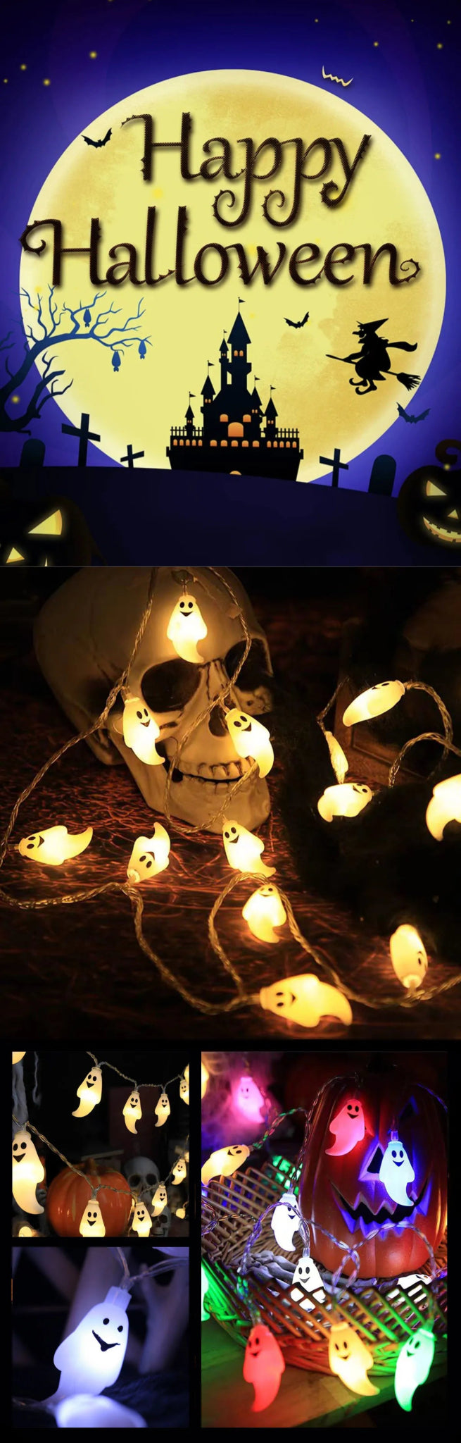 LED light string, Halloween ghost lights, festive party atmosphere decoration, glowing ghost ghost festival scene arrangement - VibraStore
