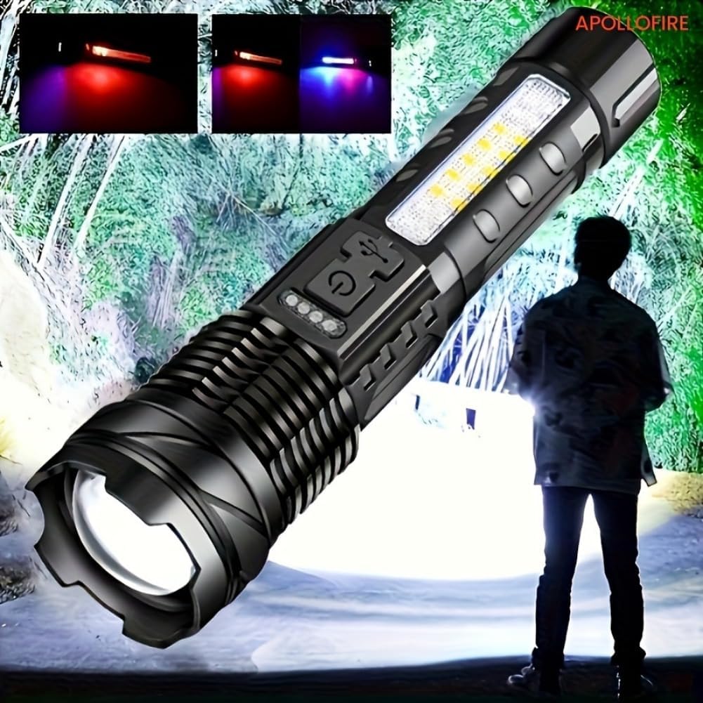 LED Super Powerful Rechargeable Torch Flood Light,Focus Adjustable Water Resistant Handheld Light For Outdoor Camping, Fishing, Hunting, Climbing, Adventure Emergency - VibraStore