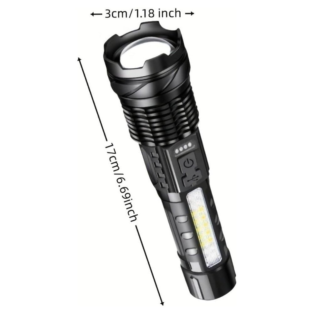 LED Super Powerful Rechargeable Torch Flood Light,Focus Adjustable Water Resistant Handheld Light For Outdoor Camping, Fishing, Hunting, Climbing, Adventure Emergency - VibraStore