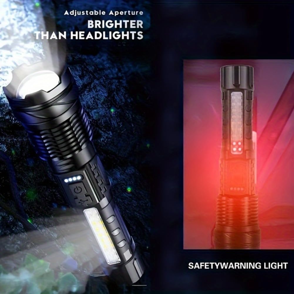 LED Super Powerful Rechargeable Torch Flood Light,Focus Adjustable Water Resistant Handheld Light For Outdoor Camping, Fishing, Hunting, Climbing, Adventure Emergency - VibraStore