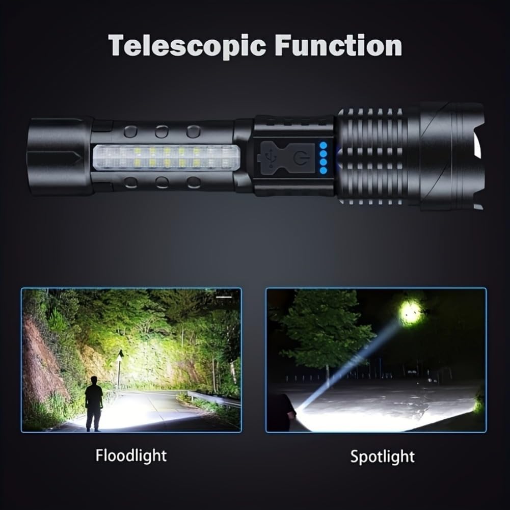 LED Super Powerful Rechargeable Torch Flood Light,Focus Adjustable Water Resistant Handheld Light For Outdoor Camping, Fishing, Hunting, Climbing, Adventure Emergency - VibraStore