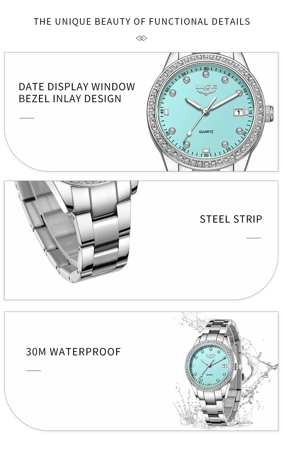 LIGE 2025 luxury Women's Watch Luminous Stainless Steel Clock Waterproof Fashion Watch for Women quartz wristwatch Ladies Watch - VibraStore