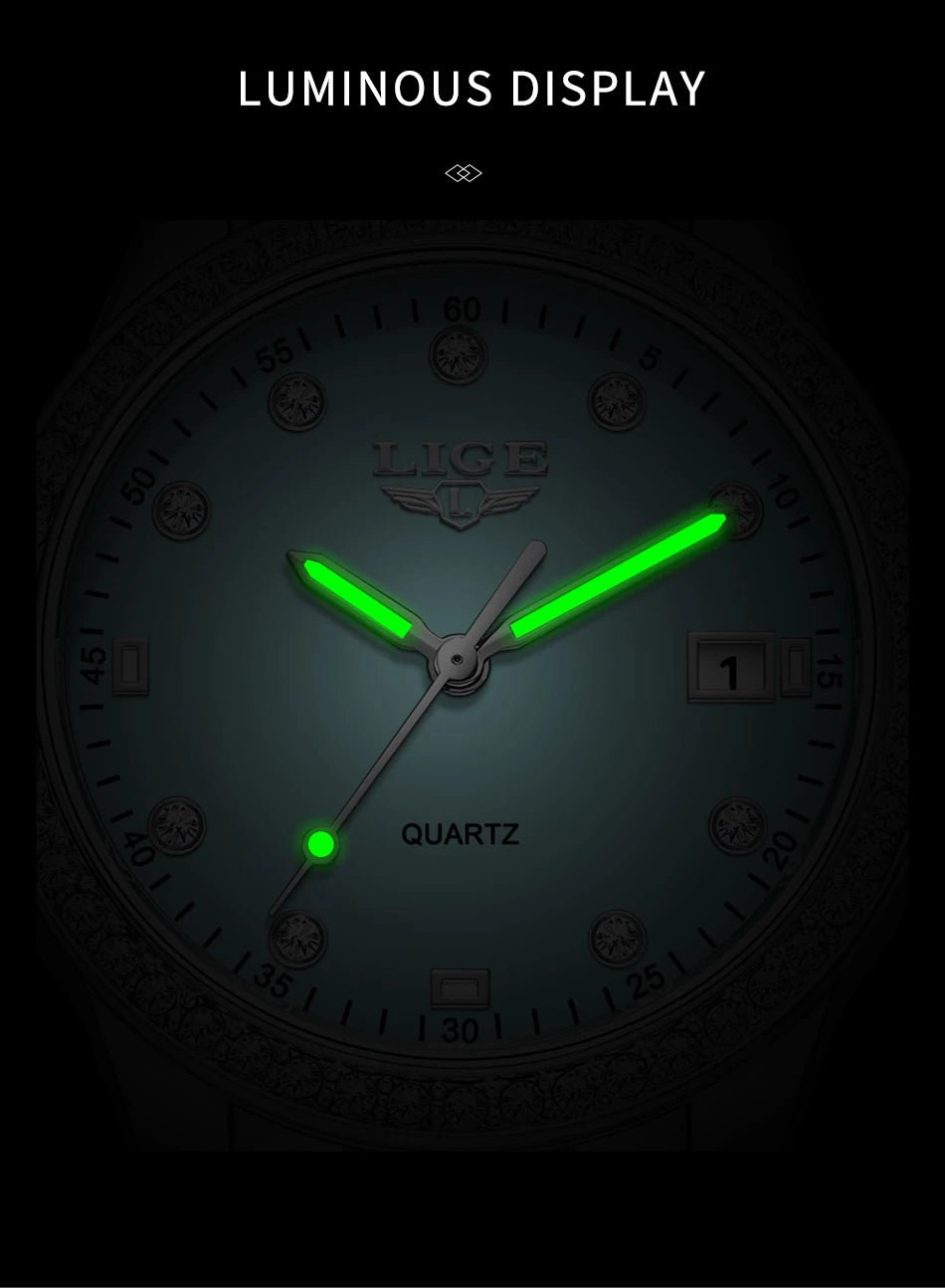 LIGE 2025 luxury Women's Watch Luminous Stainless Steel Clock Waterproof Fashion Watch for Women quartz wristwatch Ladies Watch - VibraStore
