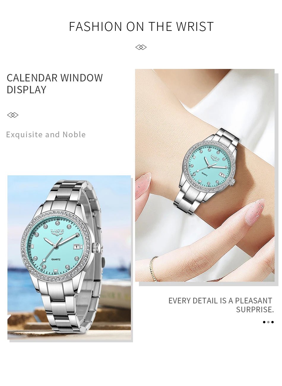 LIGE 2025 luxury Women's Watch Luminous Stainless Steel Clock Waterproof Fashion Watch for Women quartz wristwatch Ladies Watch - VibraStore