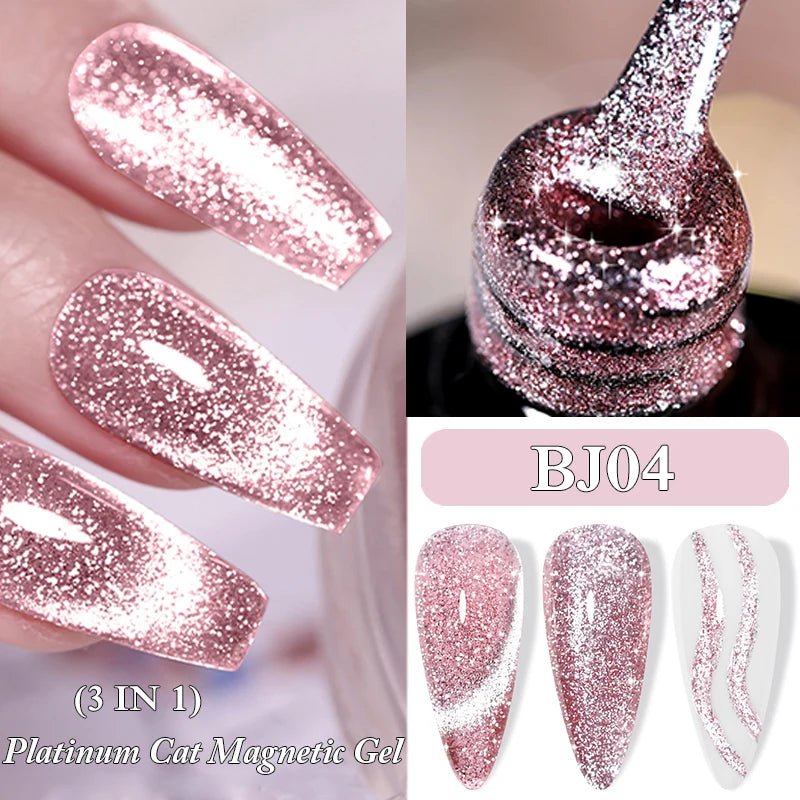 LILYCUTE - esmalte de uñas de Gel magnético Platinum Cat, láminas de rosas brillantes, brillo 3 en 1, Gel UV semipermanente, manicura artística, 7ML - VibraStore