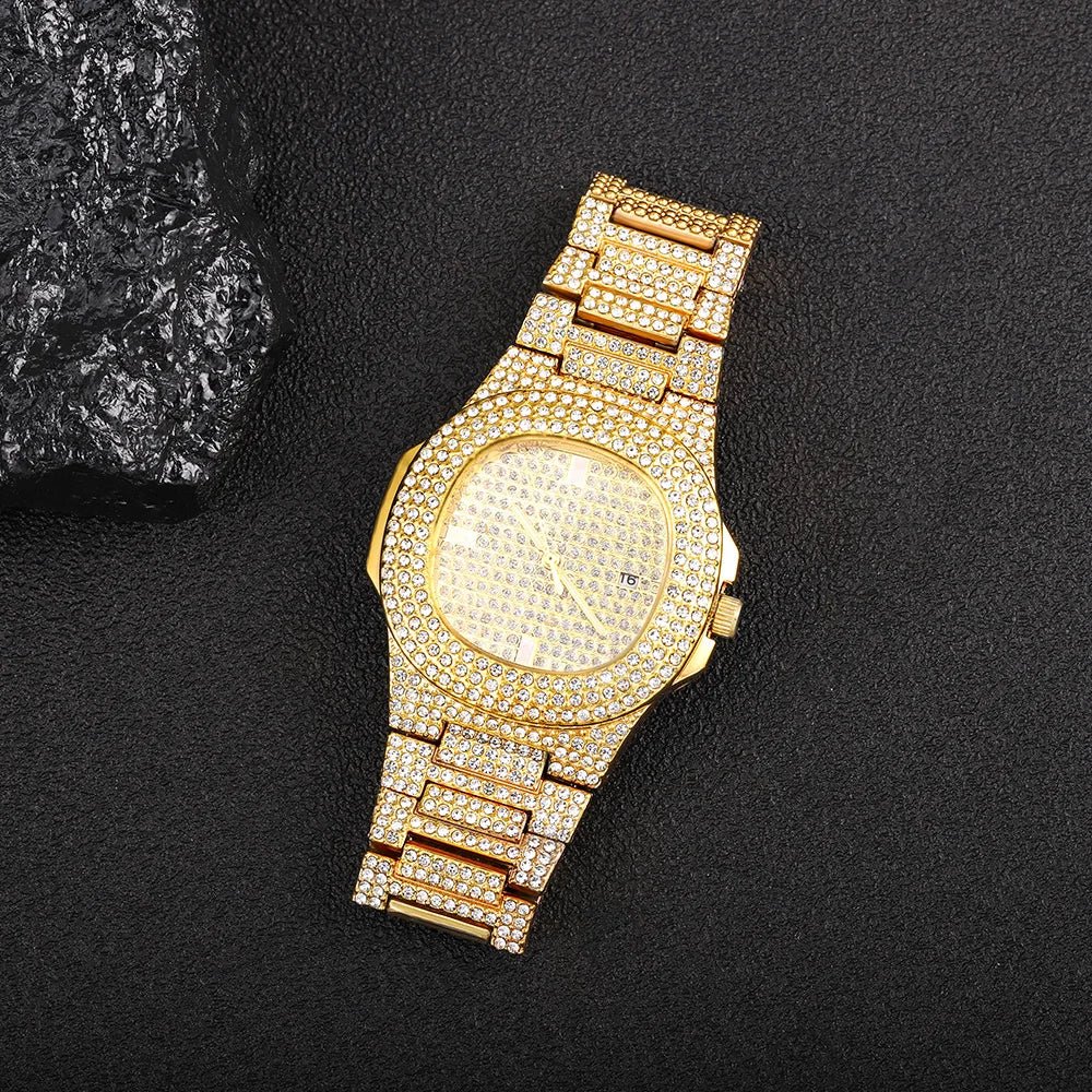 Luxury Diamond - Encrusted Hip Hop Watch Exquisite Fashion Design for Men And Women Casual Party Business Gift - VibraStore