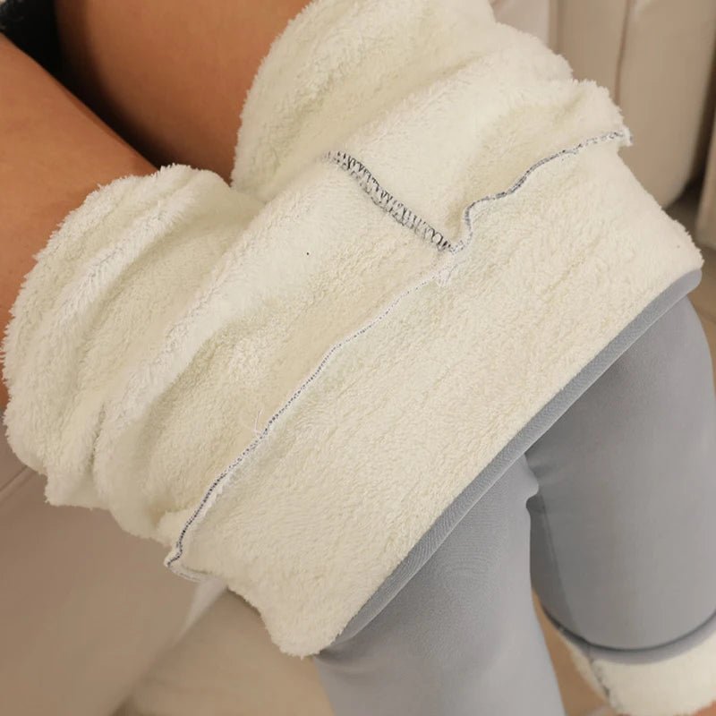 Mallas térmicas para mujer, pantalones cálidos sencillos de cintura alta para invierno, mallas cómodas de terciopelo de otoño con elasticidad negra a la moda - VibraStore