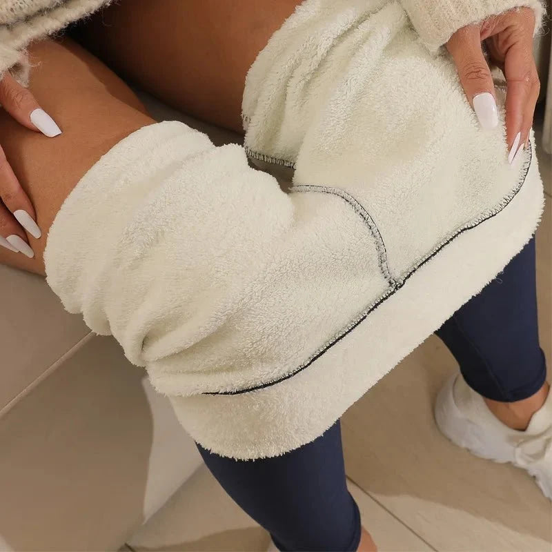 Mallas térmicas para mujer, pantalones cálidos sencillos de cintura alta para invierno, mallas cómodas de terciopelo de otoño con elasticidad negra a la moda - VibraStore