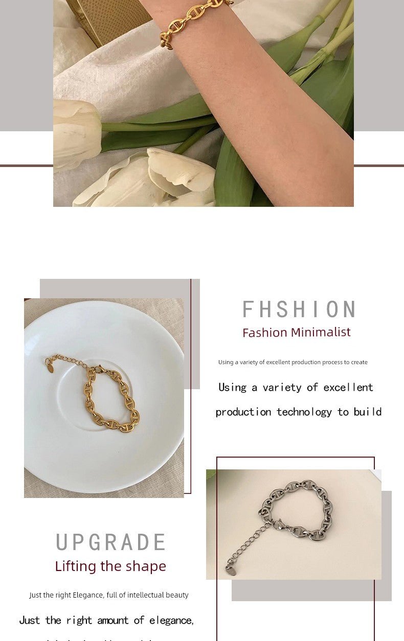 Mao Er South Korea Dongdaemun New Fashion Classy Pig Nose Titanium Steel 18K Gold Plating Niche Style All - Match Bracelet Female - VibraStore