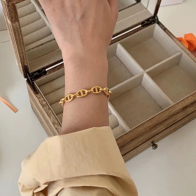 Mao Er South Korea Dongdaemun New Fashion Classy Pig Nose Titanium Steel 18K Gold Plating Niche Style All - Match Bracelet Female - VibraStore