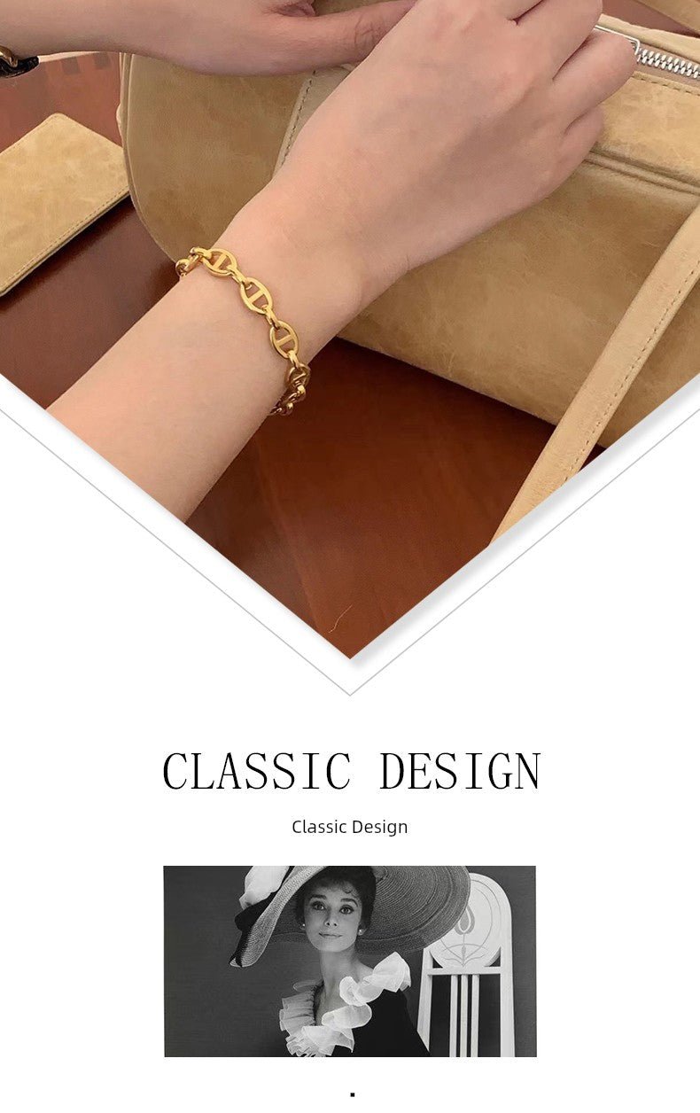 Mao Er South Korea Dongdaemun New Fashion Classy Pig Nose Titanium Steel 18K Gold Plating Niche Style All - Match Bracelet Female - VibraStore