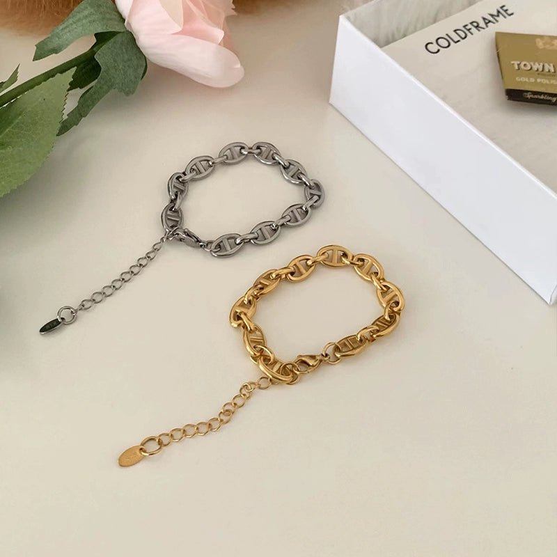 Mao Er South Korea Dongdaemun New Fashion Classy Pig Nose Titanium Steel 18K Gold Plating Niche Style All - Match Bracelet Female - VibraStore