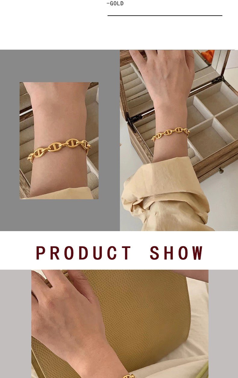 Mao Er South Korea Dongdaemun New Fashion Classy Pig Nose Titanium Steel 18K Gold Plating Niche Style All - Match Bracelet Female - VibraStore