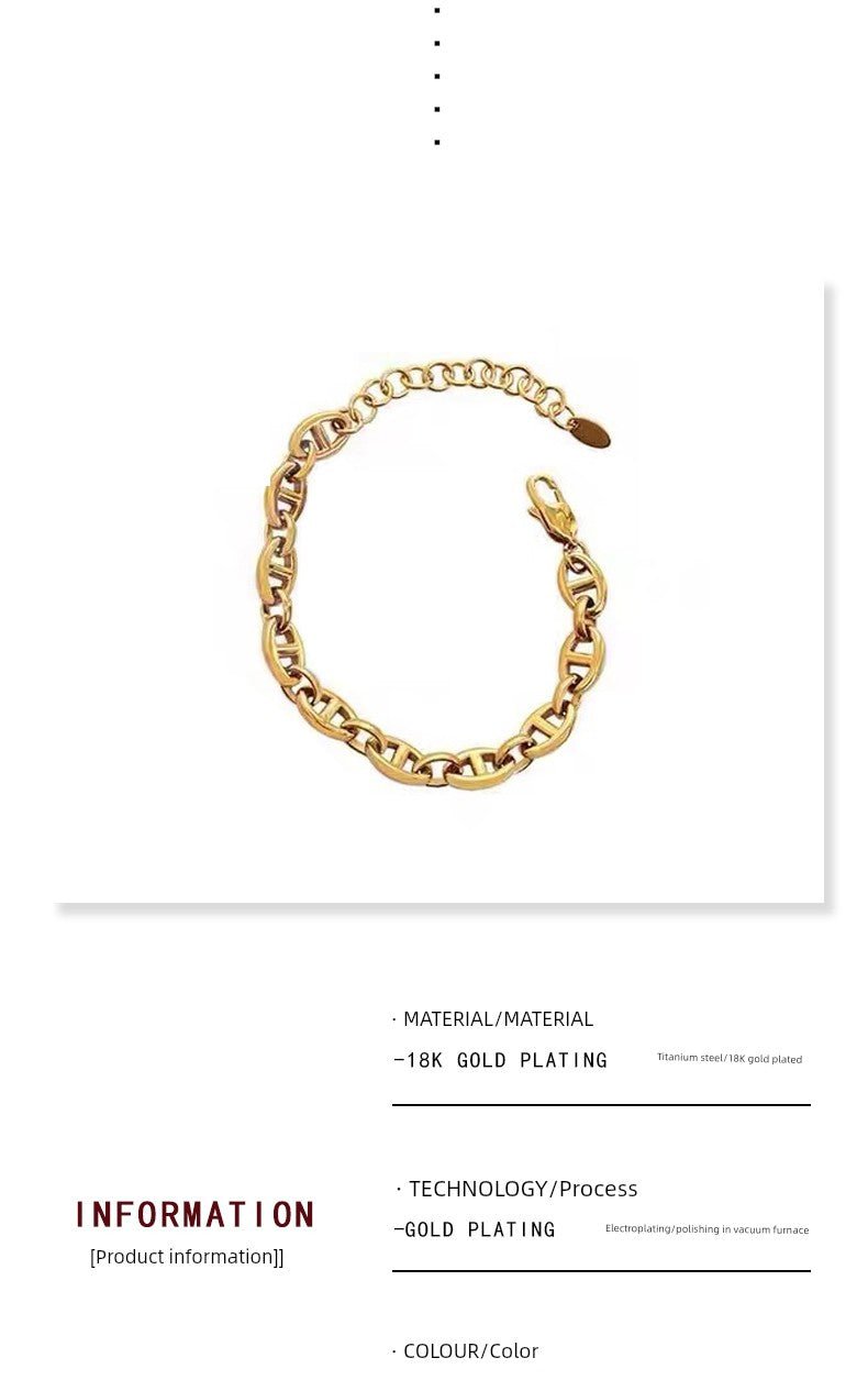 Mao Er South Korea Dongdaemun New Fashion Classy Pig Nose Titanium Steel 18K Gold Plating Niche Style All - Match Bracelet Female - VibraStore