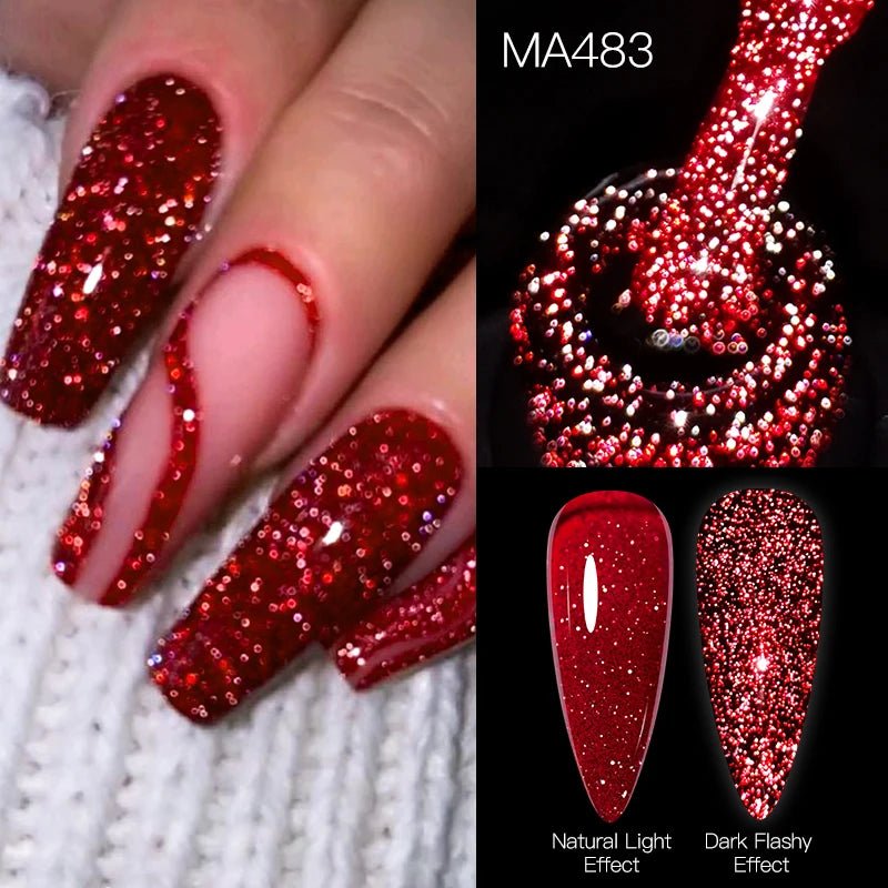 MEET ACROSS 7ml serie roja brillo reflectante esmalte de uñas en Gel serie Otoño e Invierno semipermanente UV DIY Nail Art para manic - VibraStore