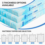 Memory Foam Mattress Topper With Cooling Gel, Pressure Relief & Breathable Comfort Bed Topper - VibraStore
