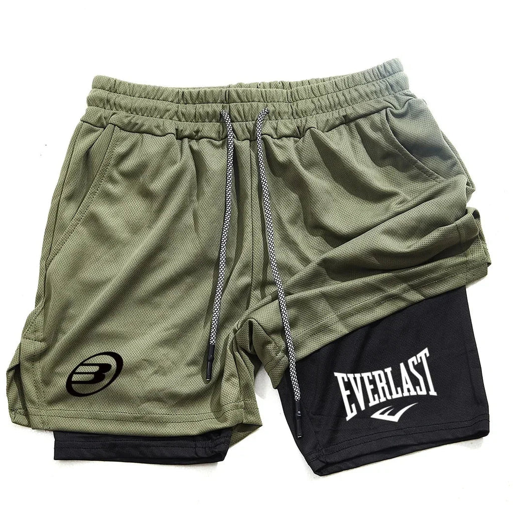 Men's 2 - in - 1 printed sports shorts quick drying training and running shorts fitness boxing and exercise sports shorts - VibraStore