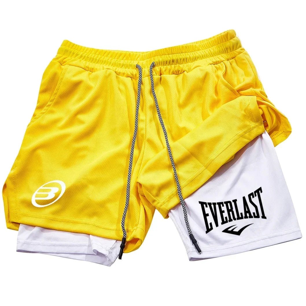 Men's 2 - in - 1 printed sports shorts quick drying training and running shorts fitness boxing and exercise sports shorts - VibraStore