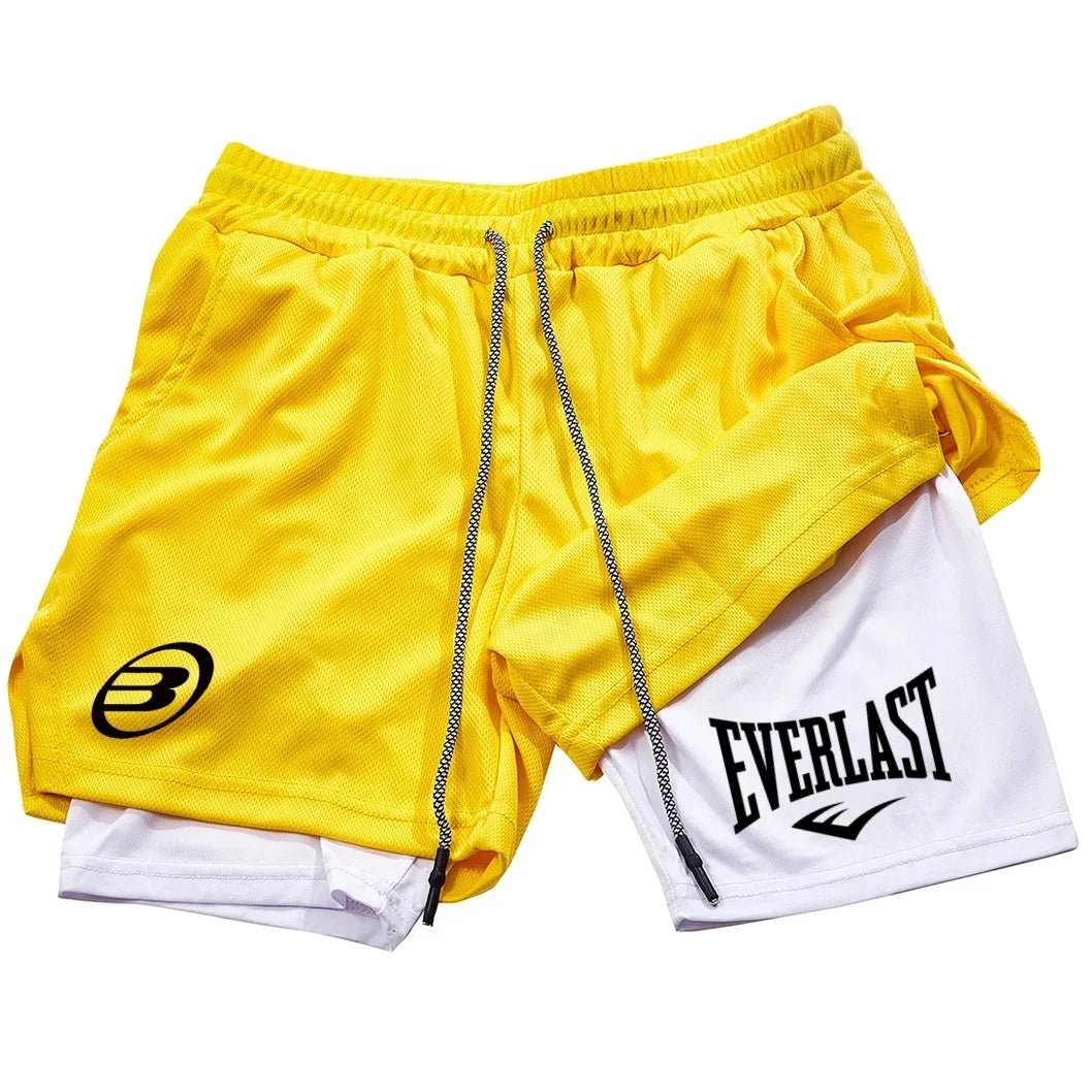 Men's 2 - in - 1 printed sports shorts quick drying training and running shorts fitness boxing and exercise sports shorts - VibraStore